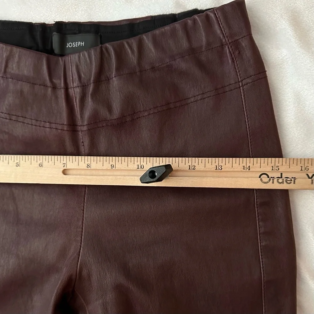 Joseph Burgundy Lambskin Leather Leggings w. Back Black Knit Panels S